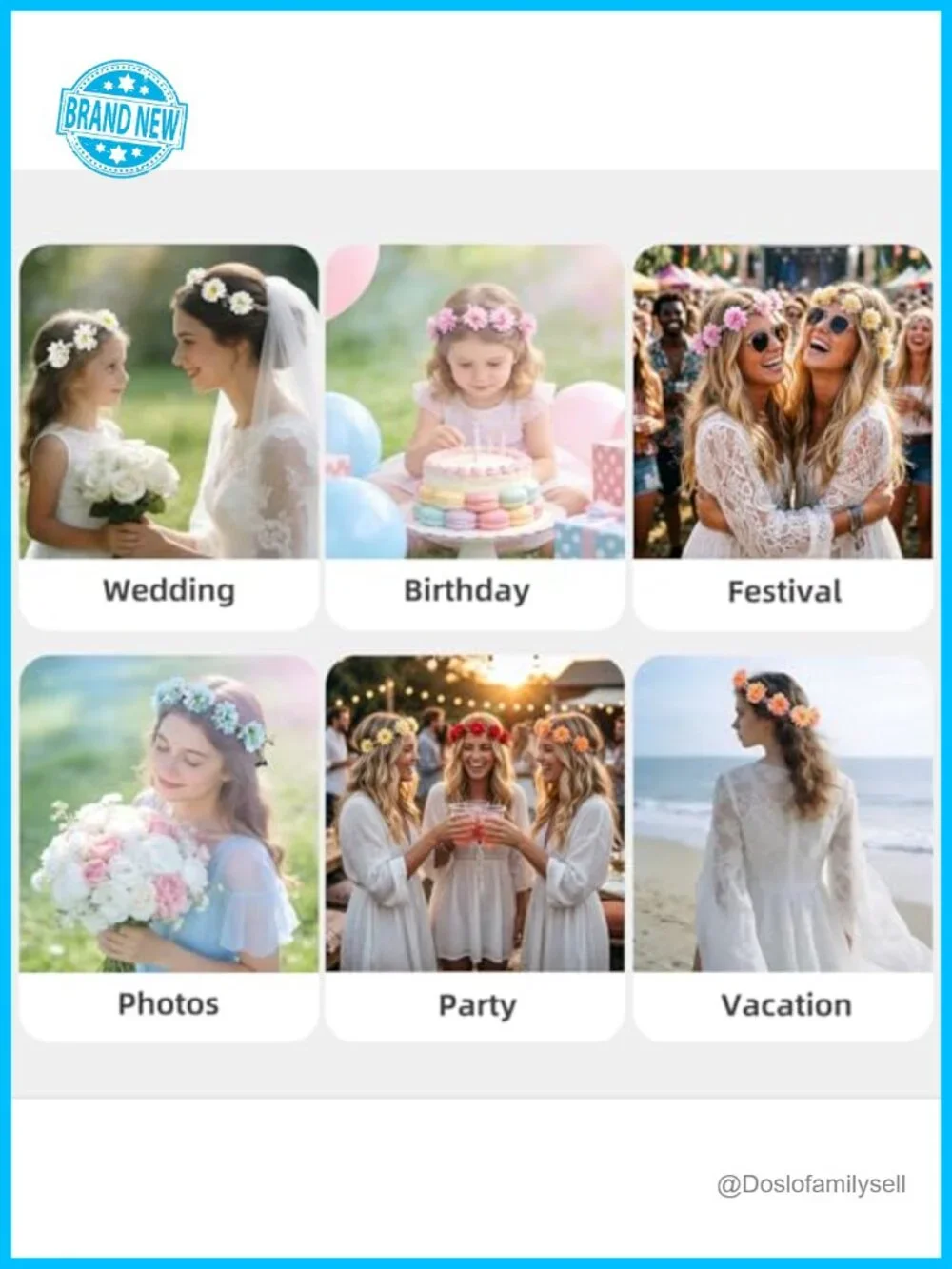 6 Pack Floral Headband Flower Crown for Women Wedding Party Boho Hair